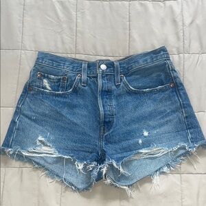 Levi’s Premium 501 Denim High-Rise Distressed Women's Shorts Jean Blue 26